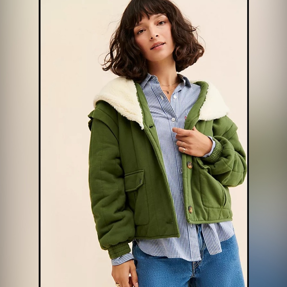 Free people Green filipa hooded jacket Size XS